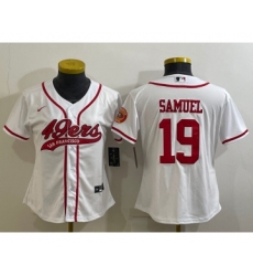 Women's San Francisco 49ers #19 Deebo Samuel White With Patch Cool Base Stitched Baseball Jersey