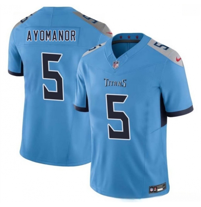 Men's Tennessee Titans #5 Elic Ayomanor Blue 2025 Draft F.U.S.E. Vapor Limited Football Stitched Jersey
