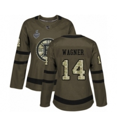 Women's Boston Bruins #14 Chris Wagner Authentic Green Salute to Service 2019 Stanley Cup Final Bound Hockey Jersey