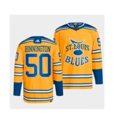 Men's St. Louis Blues #50 Jordan Binnington Yellow 2022-23 Reverse Retro Stitched Jersey