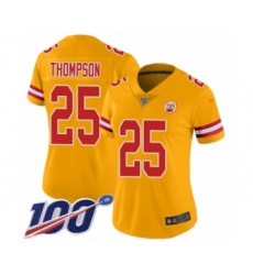 Women's Kansas City Chiefs #25 Darwin Thompson Limited Gold Inverted Legend 100th Season Football Jersey