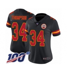 Women's Kansas City Chiefs #34 Darwin Thompson Limited Black Rush Vapor Untouchable 100th Season Football Jersey
