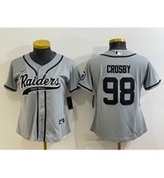 Women's Las Vegas Raiders #98 Maxx Crosby Grey With Patch Cool Base Stitched Baseball Jersey