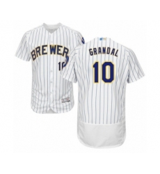 Men's Milwaukee Brewers #10 Yasmani Grandal White Home Flex Base Authentic Collection Baseball Jersey