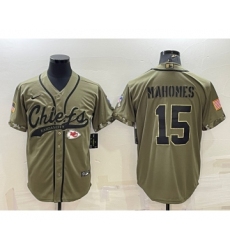 Men's Kansas City Chiefs #15 Patrick Mahomes 2022 Olive Salute to Service Cool Base Stitched Baseball Jersey