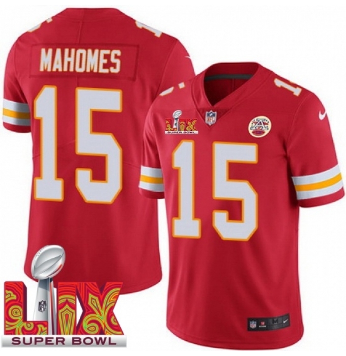 Men's Kansas City Chiefs Patrick Mahomes #15 Red 2024 2025 Super Bowl LIX F U S E Stitched Jersey