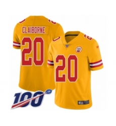 Men's Kansas City Chiefs #20 Morris Claiborne Limited Gold Inverted Legend 100th Season Football Jersey