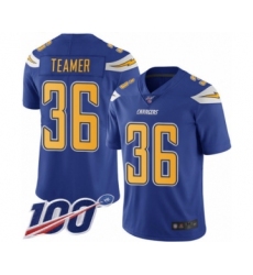 Men's Los Angeles Chargers #36 Roderic Teamer Limited Electric Blue Rush Vapor Untouchable 100th Season Football Jersey