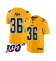 Men's Los Angeles Chargers #36 Roderic Teamer Limited Gold Inverted Legend 100th Season Football Jersey