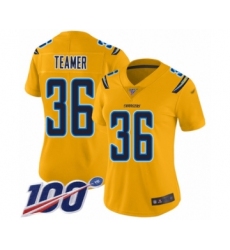 Women's Los Angeles Chargers #36 Roderic Teamer Limited Gold Inverted Legend 100th Season Football Jersey