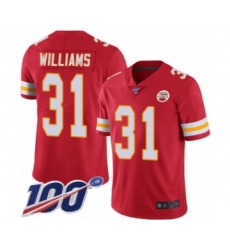 Men's Kansas City Chiefs #31 Darrel Williams Red Team Color Vapor Untouchable Limited Player 100th Season Football Jersey