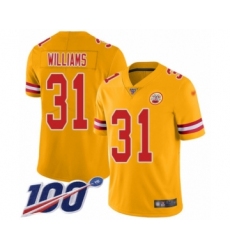 Youth Kansas City Chiefs #31 Darrel Williams Limited Gold Inverted Legend 100th Season Football Jersey