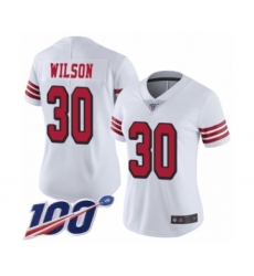 Women's San Francisco 49ers #30 Jeff Wilson Limited White Rush Vapor Untouchable 100th Season Football Jersey