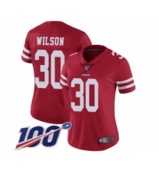 Women's San Francisco 49ers #30 Jeff Wilson Red Team Color Vapor Untouchable Limited Player 100th Season Football Jersey