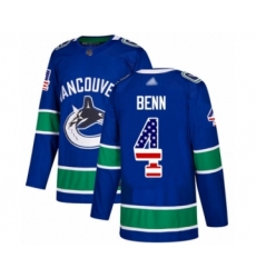 Men's Vancouver Canucks #4 Jordie Benn Authentic Blue USA Flag Fashion Hockey Jersey
