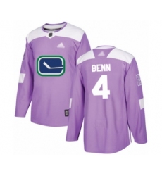 Men's Vancouver Canucks #4 Jordie Benn Authentic Purple Fights Cancer Practice Hockey Jersey