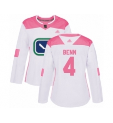 Women's Vancouver Canucks #4 Jordie Benn Authentic White Pink Fashion Hockey Jersey