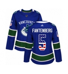 Women's Vancouver Canucks #5 Oscar Fantenberg Authentic Blue USA Flag Fashion Hockey Jersey