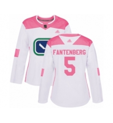 Women's Vancouver Canucks #5 Oscar Fantenberg Authentic White  Pink Fashion Hockey Jersey