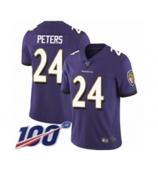 Men's Baltimore Ravens #24 Marcus Peters Purple Team Color Vapor Untouchable Limited Player 100th Season Football Jersey