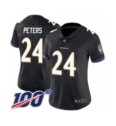 Women's Baltimore Ravens #24 Marcus Peters Black Alternate Vapor Untouchable Limited Player 100th Season Football Jersey