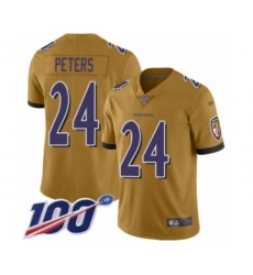 Youth Baltimore Ravens #24 Marcus Peters Limited Gold Inverted Legend 100th Season Football Jersey
