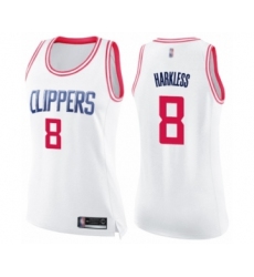 Women's Los Angeles Clippers #8 Moe Harkless Swingman White Pink Fashion Basketball Jersey