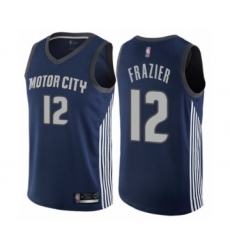 Men's Detroit Pistons #12 Tim Frazier Authentic Navy Blue Basketball Jersey - City Edition