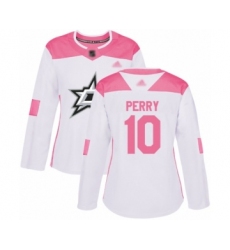 Women's Dallas Stars #10 Corey Perry Authentic White Pink Fashion Hockey Jersey