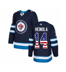 Men's Winnipeg Jets #14 Ville Heinola Authentic Navy Blue USA Flag Fashion Hockey Jersey