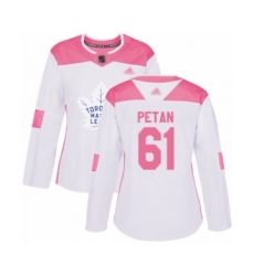 Women's Toronto Maple Leafs #61 Nic Petan Authentic White Pink Fashion Hockey Jersey