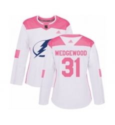Women's Tampa Bay Lightning #31 Scott Wedgewood Authentic White Pink Fashion Hockey Jersey