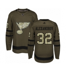 Youth St. Louis Blues #32 Nikita Alexandrov Authentic Green Salute to Service Hockey Jersey