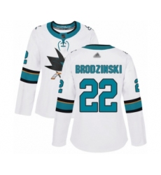 Women's San Jose Sharks #22 Jonny Brodzinski Authentic White Away Hockey Jersey