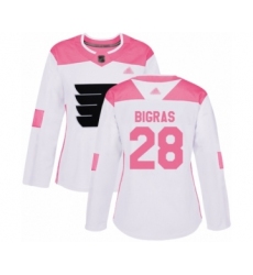 Women's Philadelphia Flyers #28 Chris Bigras Authentic White Pink Fashion Hockey Jersey