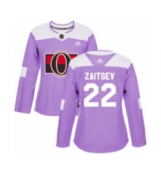 Women's Ottawa Senators #22 Nikita Zaitsev Authentic Purple Fights Cancer Practice Hockey Jersey
