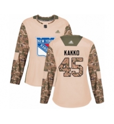 Women's New York Rangers #45 Kaapo Kakko Authentic Camo Veterans Day Practice Hockey Jersey