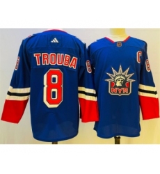 Men's New York Rangers #8 Jacob Trouba Blue 2022-23 Reverse Retro Stitched Jersey