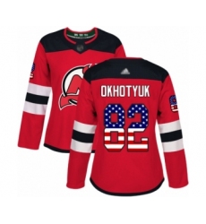 Women's New Jersey Devils #82 Nikita Okhotyuk Authentic Red USA Flag Fashion Hockey Jersey