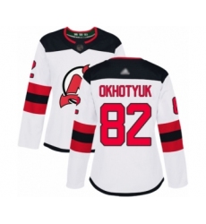 Women's New Jersey Devils #82 Nikita Okhotyuk Authentic White Away Hockey Jersey