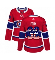 Women's Montreal Canadiens #32 Christian Folin Authentic Red USA Flag Fashion Hockey Jersey