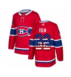 Youth Montreal Canadiens #32 Christian Folin Authentic Red USA Flag Fashion Hockey Jersey