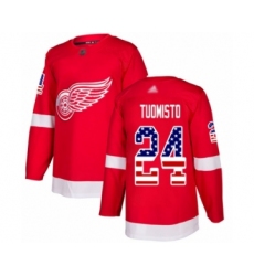 Men's Detroit Red Wings #24 Antti Tuomisto Authentic Red USA Flag Fashion Hockey Jersey