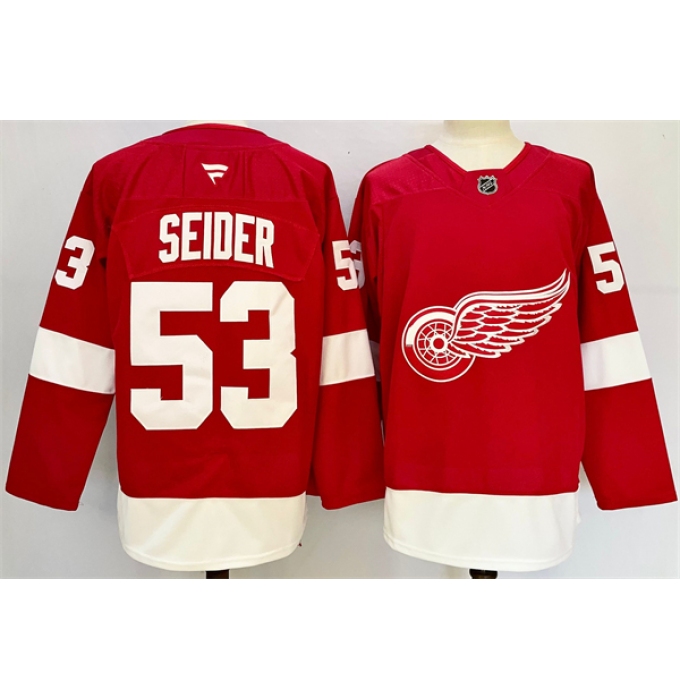 Men's Detroit Red Wings #53 Moritz Seider Red 2024-25 Home Stitched Jersey