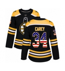 Women's Boston Bruins #34 Paul Carey Authentic Black USA Flag Fashion Hockey Jersey