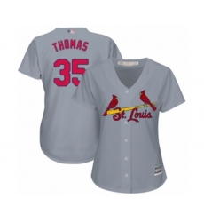 Women's St. Louis Cardinals #35 Lane Thomas Authentic Grey Road Cool Base Baseball Player Jersey