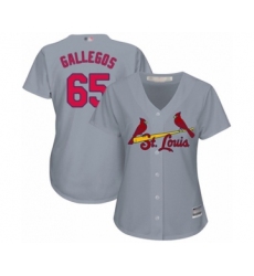 Women's St. Louis Cardinals #65 Giovanny Gallegos Authentic Grey Road Cool Base Baseball Player Jersey