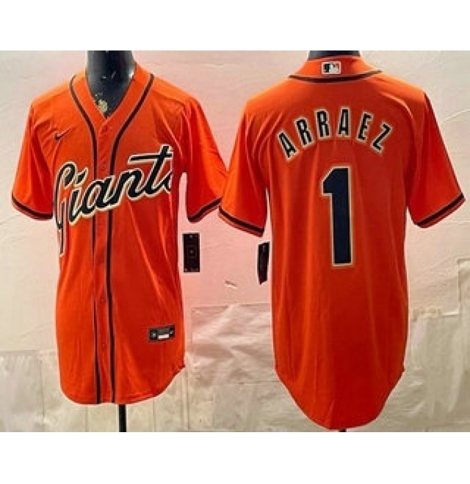Men's San Francisco Giants #1 Luis Arraez Orange Cool Base Stitched Jersey