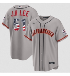 Men's San Francisco Giants #51 Jung Hoo Lee Gray 2026 USA 250 Fourth of July Stitched Baseball Jersey
