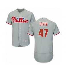 Men's Philadelphia Phillies #47 Cole Irvin Grey Road Flex Base Authentic Collection Baseball Player Jersey